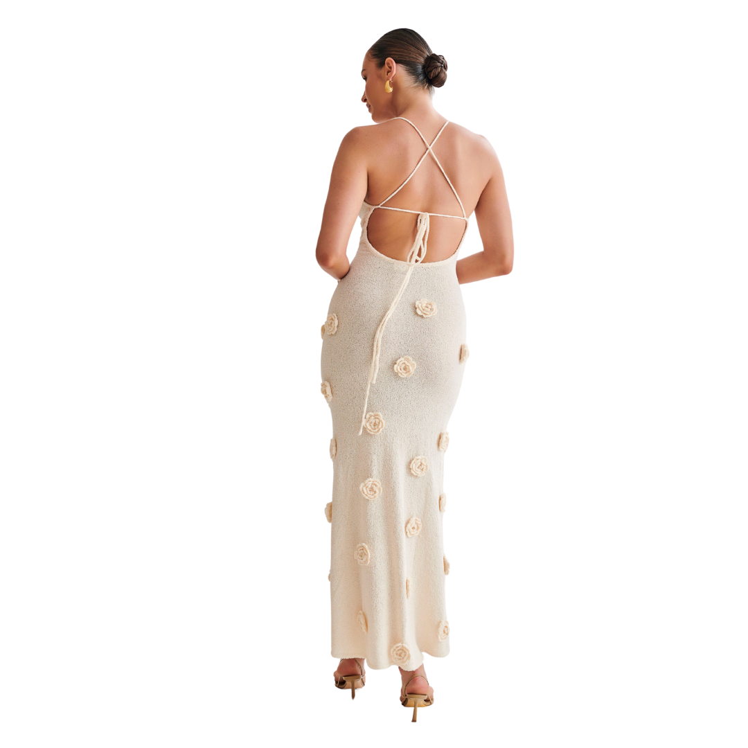 Wear A Vibe™ l Suki Knit Maxi Dress With Flowers Nude