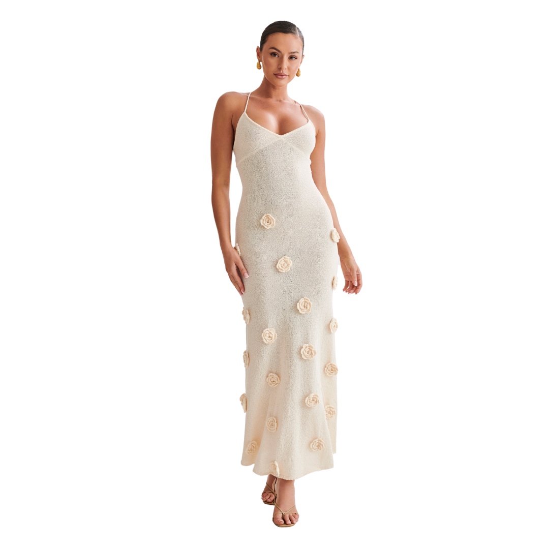 Wear A Vibe™ l Suki Knit Maxi Dress With Flowers Nude