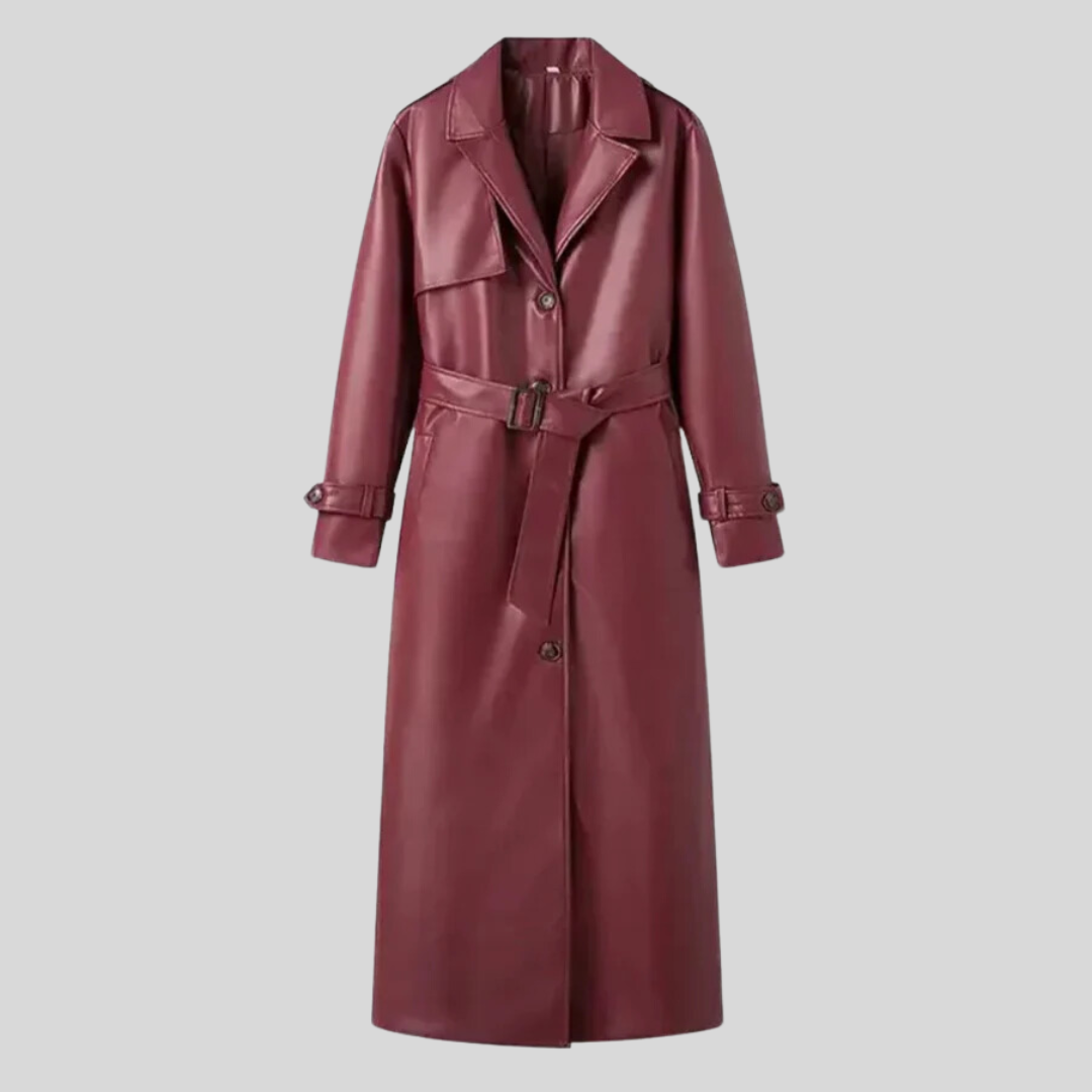 Wear A Vibe™ | Long Faux Leather Trench Coat for Women