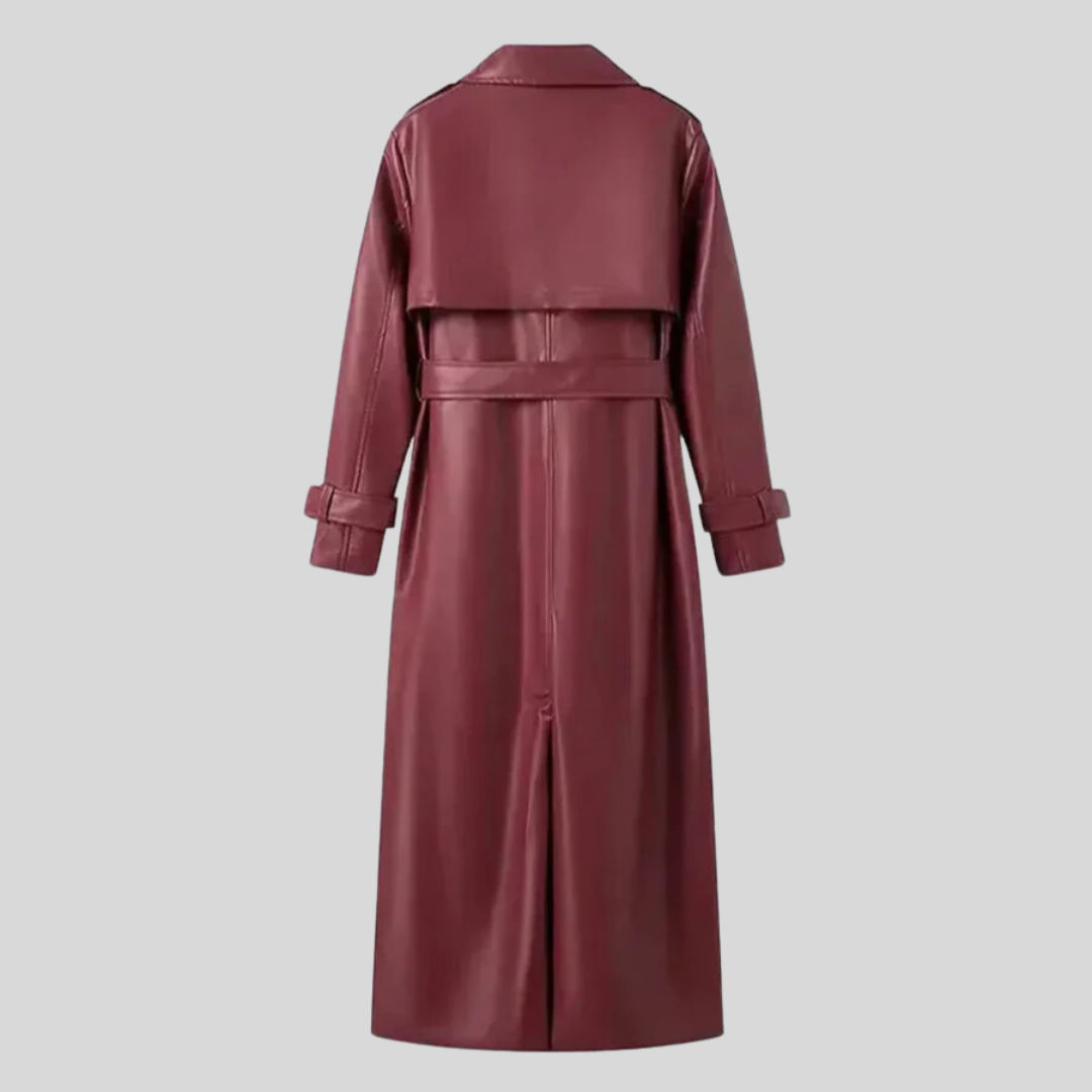 Wear A Vibe™ | Long Faux Leather Trench Coat for Women