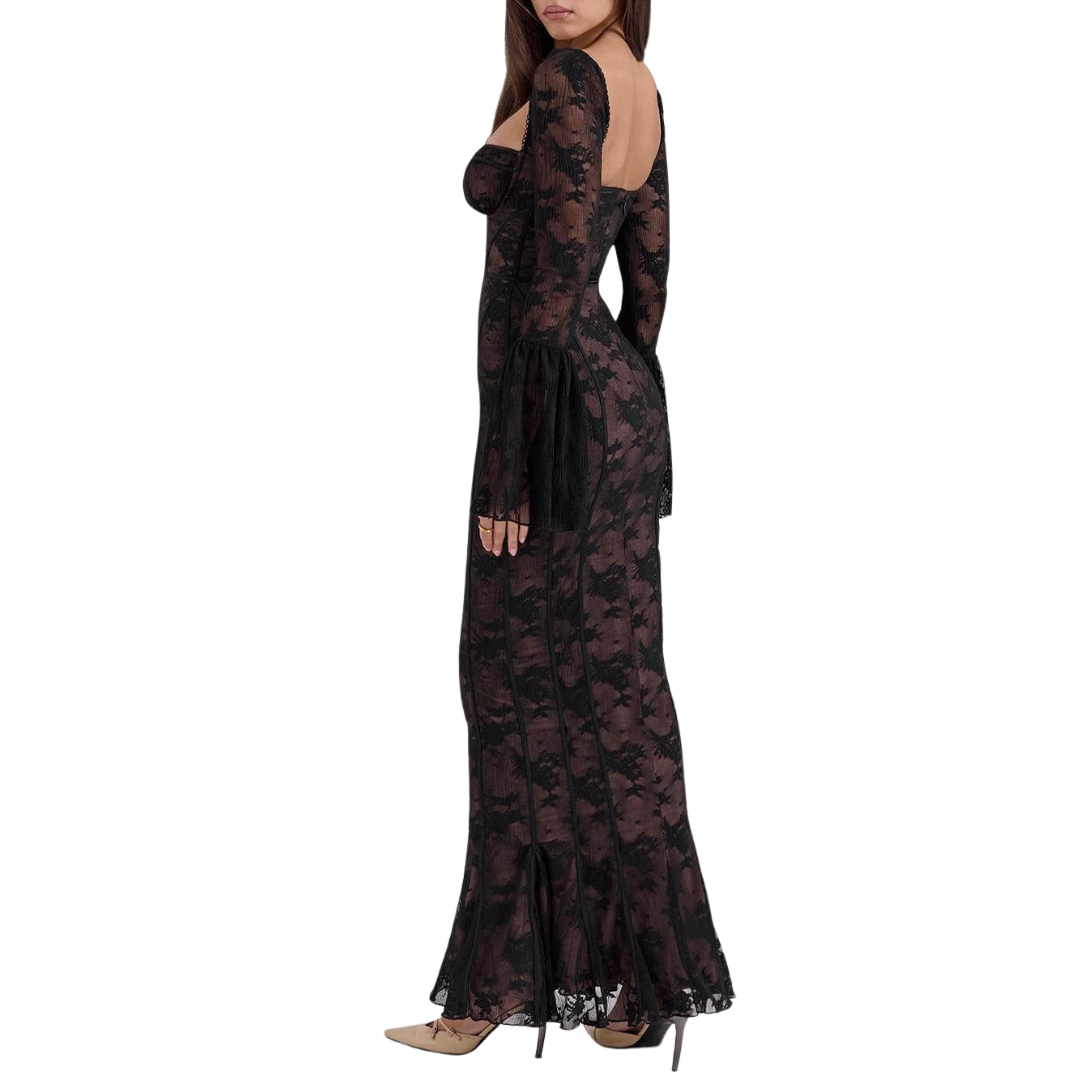 Wear A Vibe™ | Black Long Sleeve Lace Maxi Dress