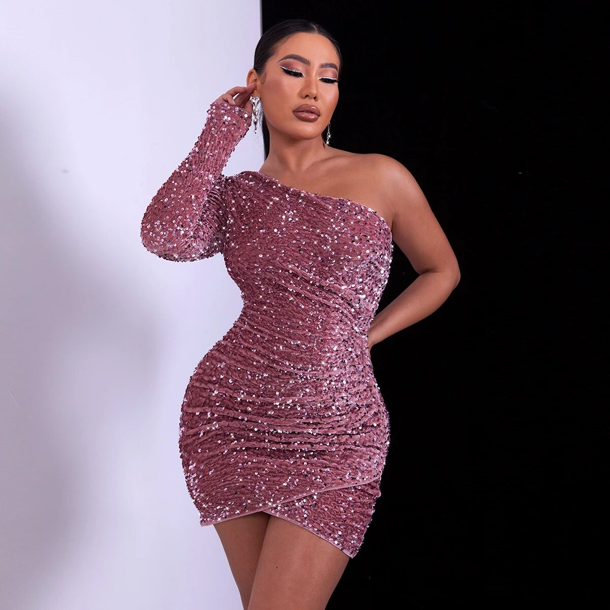 Wear A Vibe™ l Glitter dress one shoulder