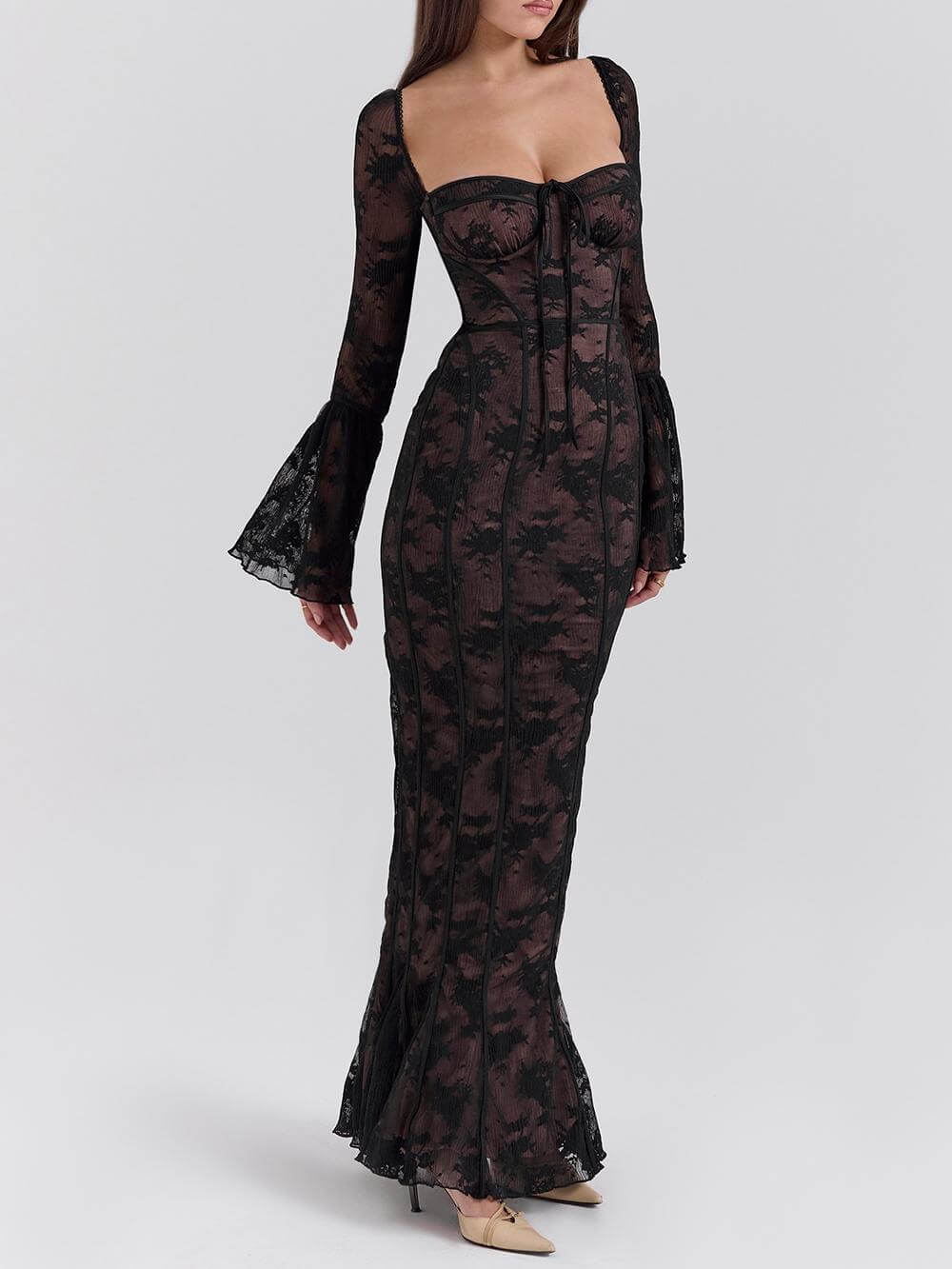 Wear A Vibe™ | Black Long Sleeve Lace Maxi Dress