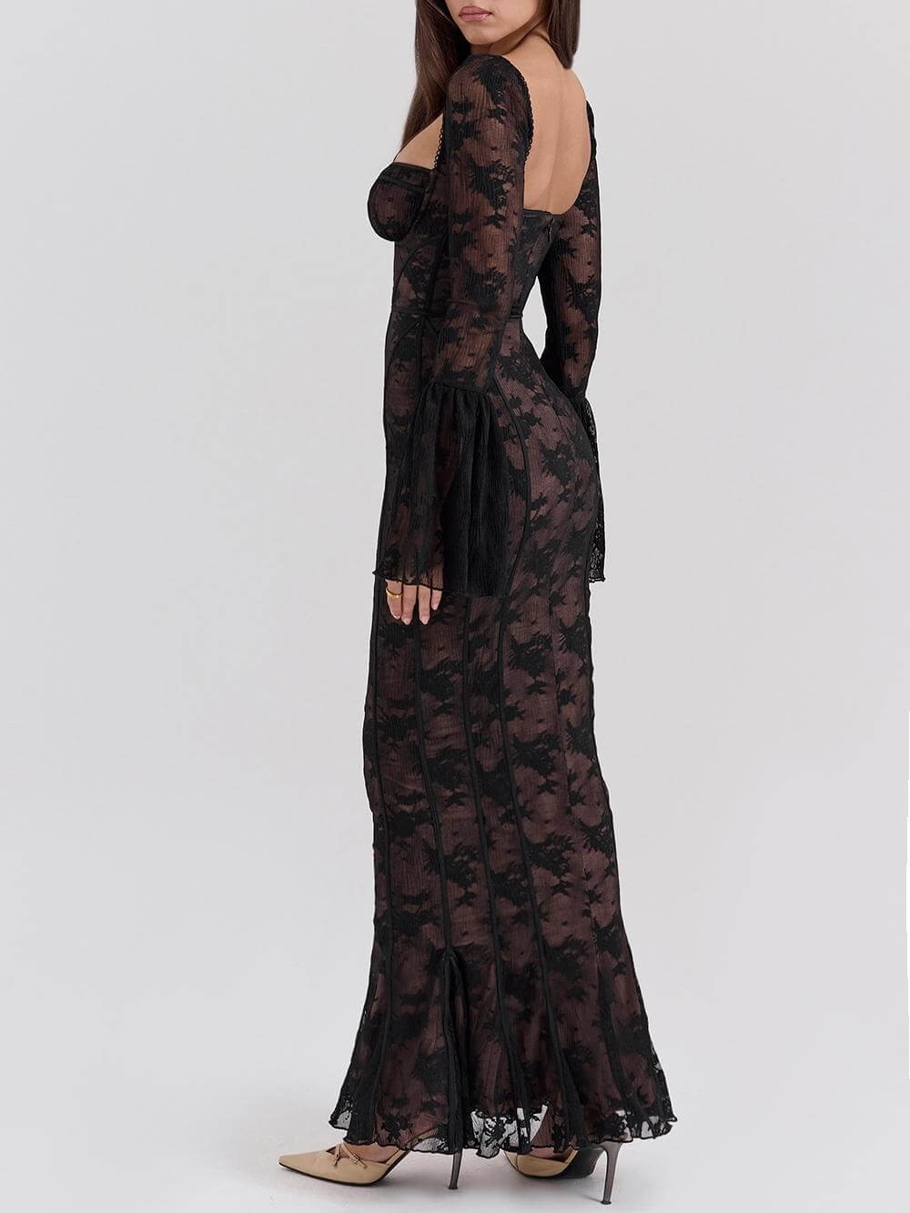 Wear A Vibe™ | Black Long Sleeve Lace Maxi Dress