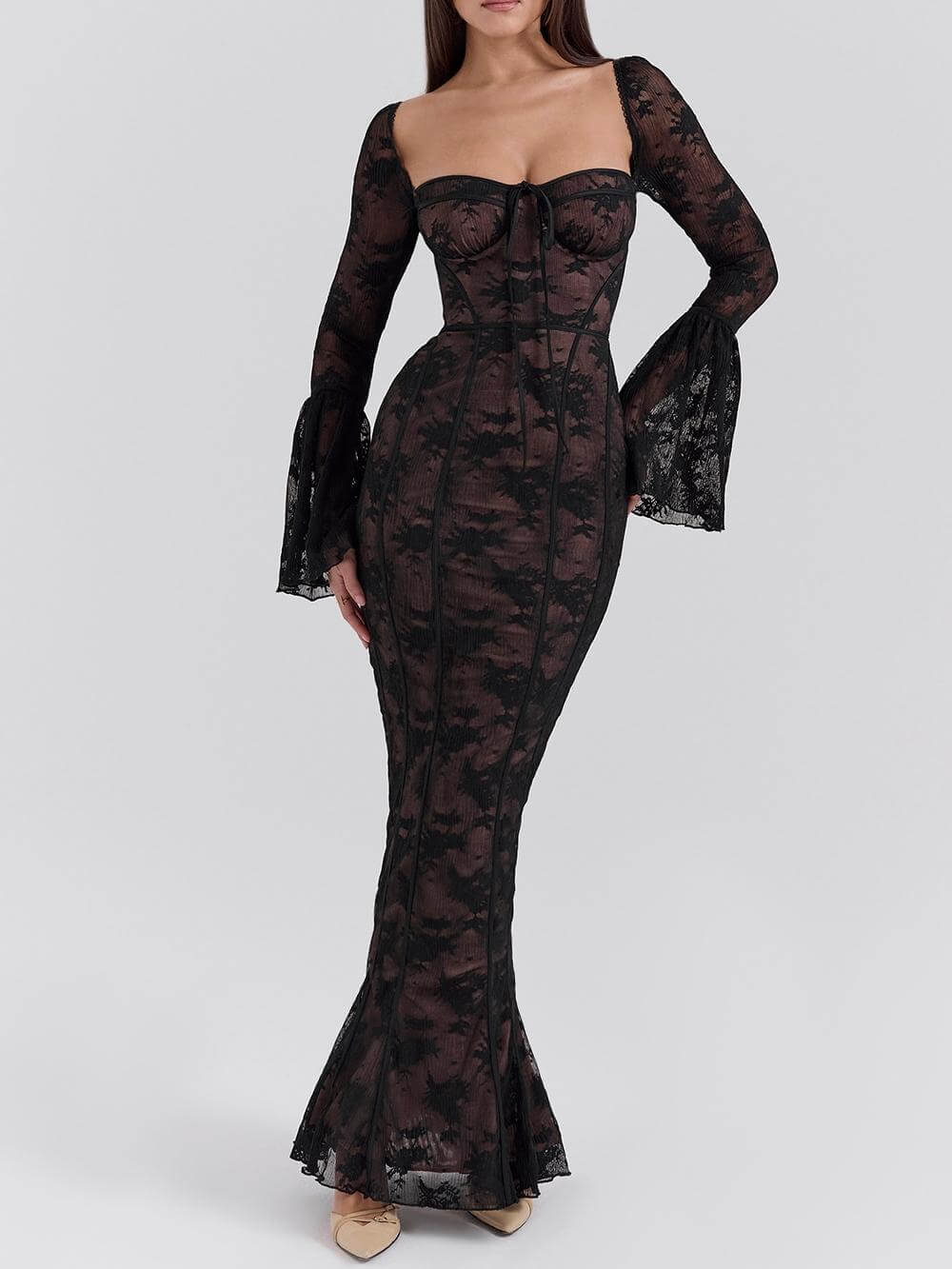 Wear A Vibe™ | Black Long Sleeve Lace Maxi Dress